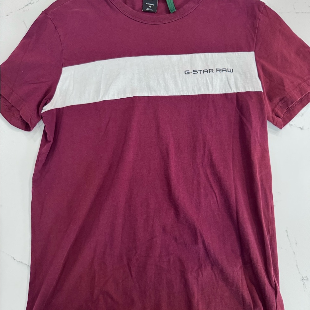 G-Star Men's Maroon and White Short Sleeve Tee